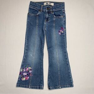 Gap flare Embroidered Jeans Girls 5 BootCut Bell Bottom Blue Denim Flower Winter